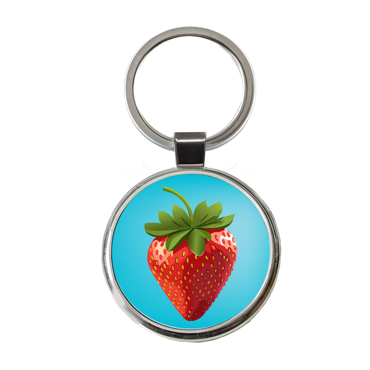Strawberry Fruit Round Metal Keychain