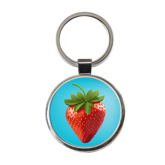 Strawberry Fruit Round Metal Keychain