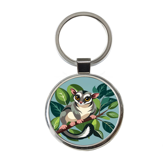 Sugar Glider on Tree Branch Round Metal Keychain