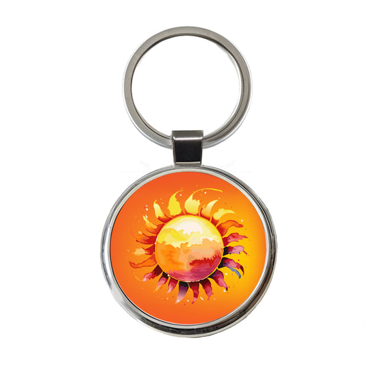 Sun Watercolor Artistic Round Metal Keychain