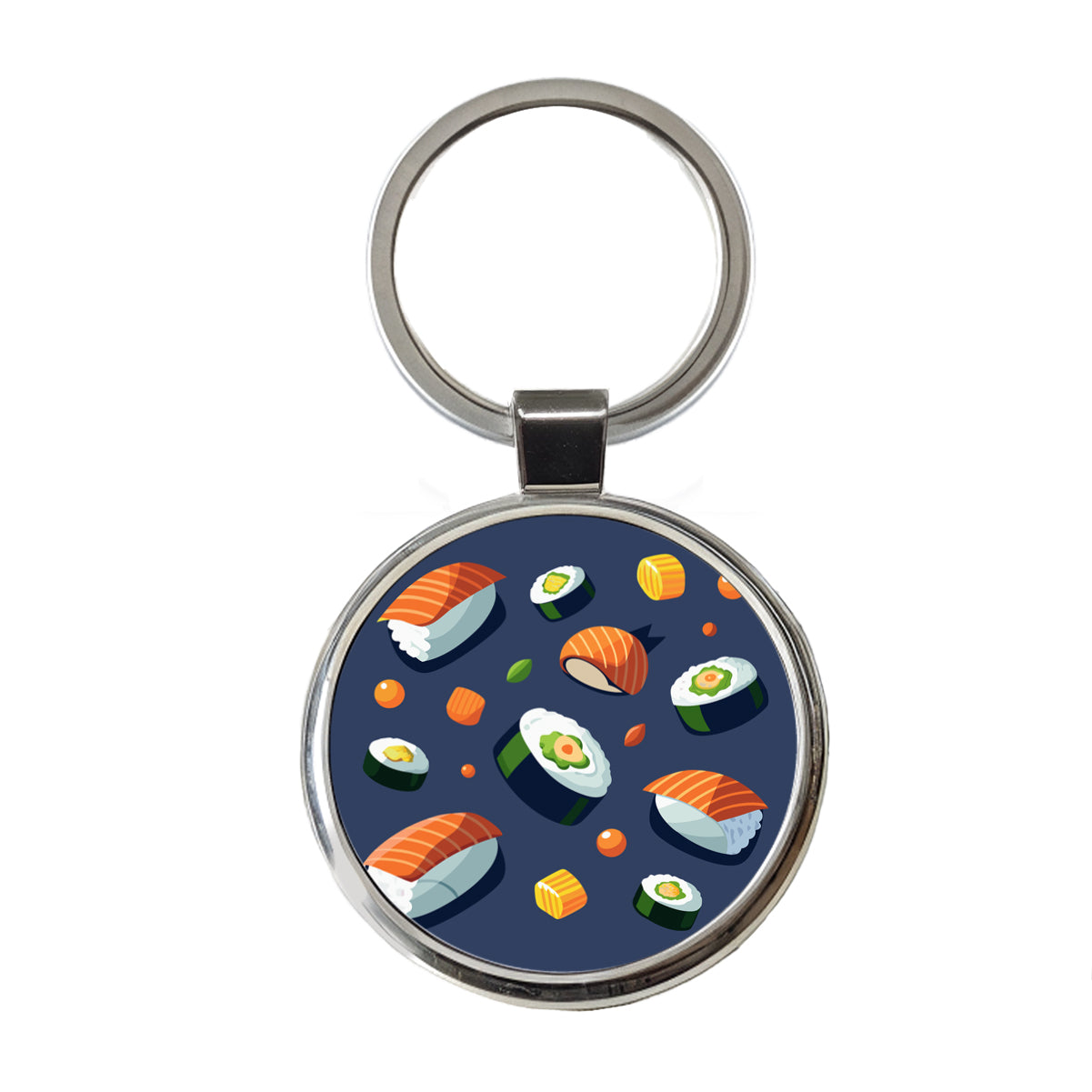 Sushi Food Scattered Round Metal Keychain