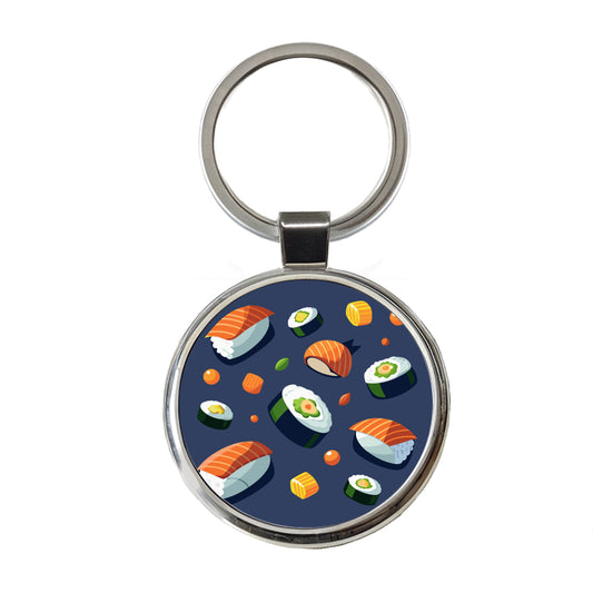 Sushi Food Scattered Round Metal Keychain