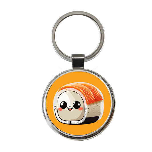 Sushi Roll Cute Chibi Kawaii Funny Food Round Metal Keychain