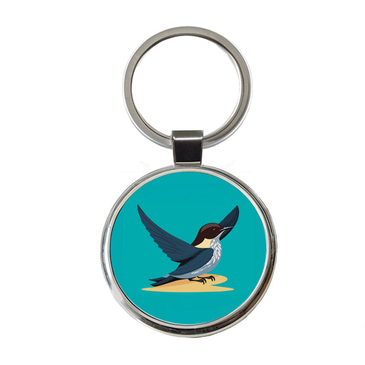Swallow Bird Blue Round Metal Keychain
