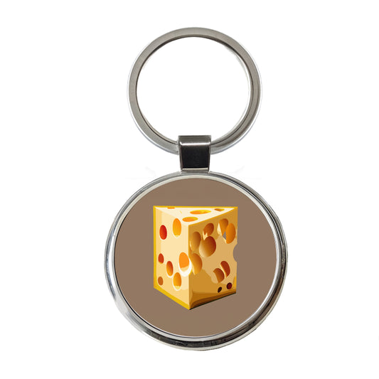 Swiss Cheese Round Metal Keychain