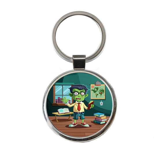Teacher Zombie Man Male Funny Round Metal Keychain