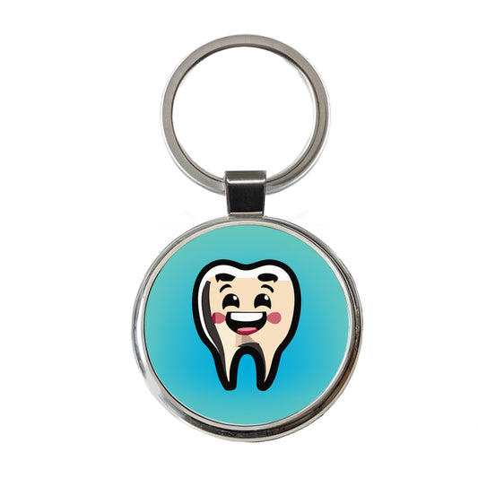 Tooth Happy Dentist Round Metal Keychain