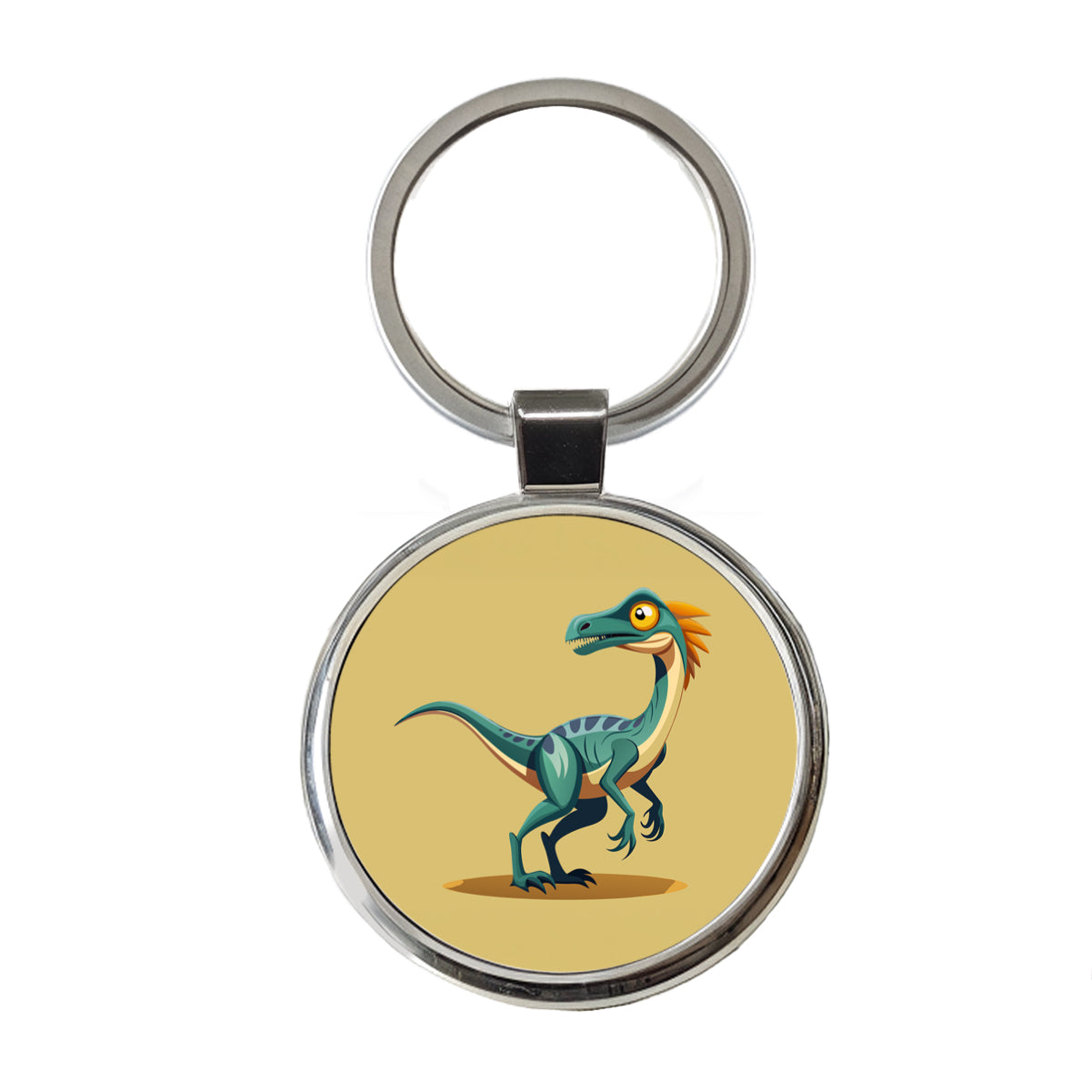 Troodon Dinosaur Round Metal Keychain