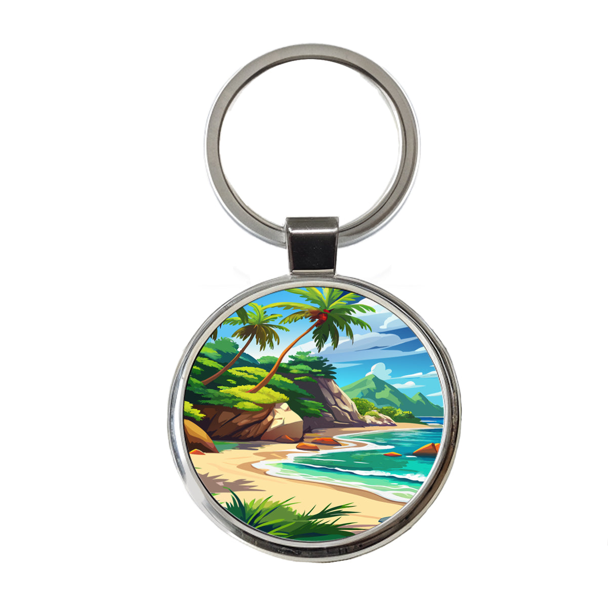 Tropical Beach Beautiful Vacation Travel Round Metal Keychain