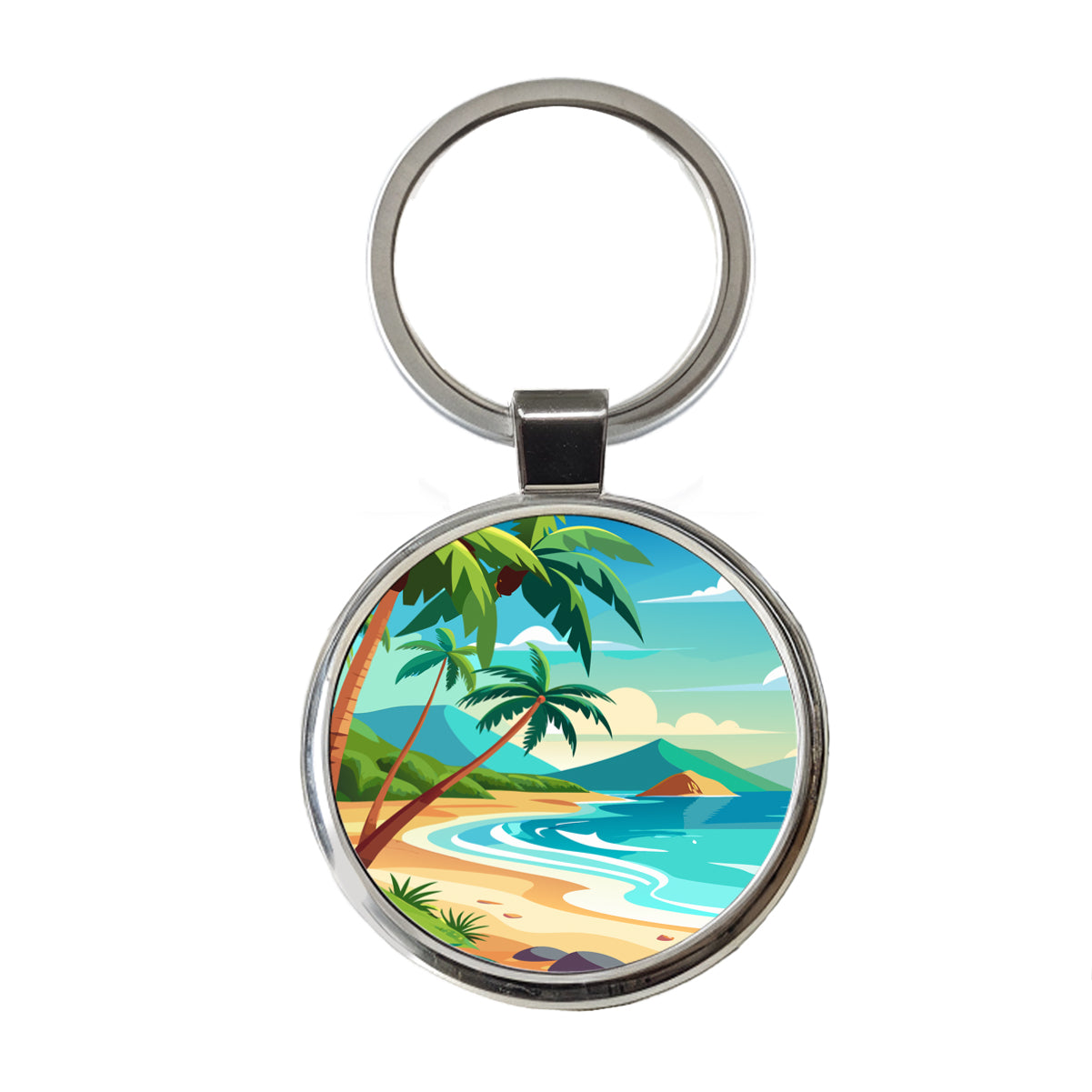 Tropical Beach Ocean Vacation Travel Round Metal Keychain