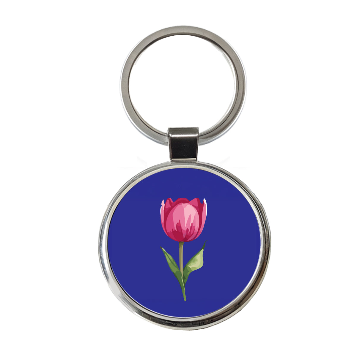 Tulip Flower Pink Watercolor Round Metal Keychain