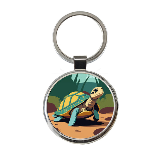 Turtle in the Wild Round Metal Keychain