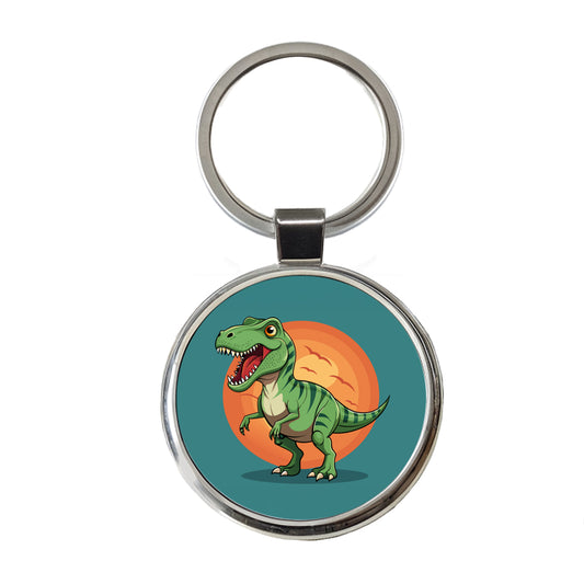 Tyrannosaurus T-Rex Dinosaur Round Metal Keychain
