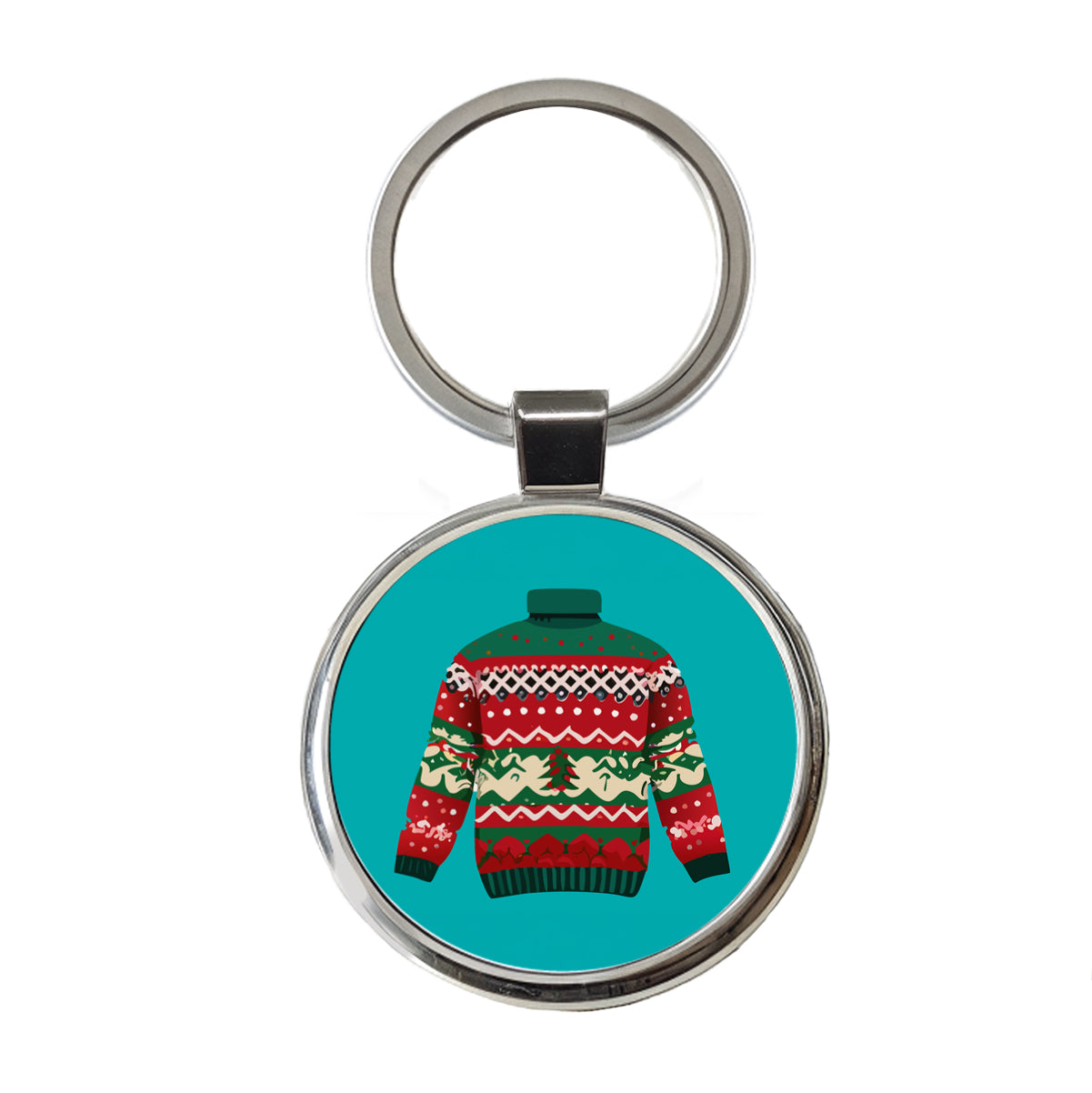 Ugly Christmas Sweater Round Metal Keychain