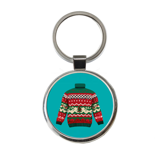 Ugly Christmas Sweater Round Metal Keychain