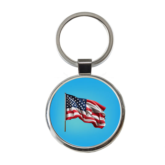 USA Flag American Waving Round Metal Keychain