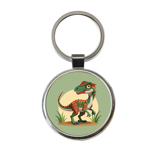 Velociraptor Dinosaur Round Metal Keychain