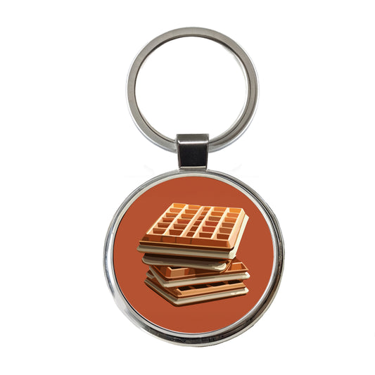 Waffles Stack Breakfast Food Round Metal Keychain