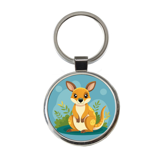 Wallaby Small Kangaroo Cute Australian Animal Round Metal Keychain
