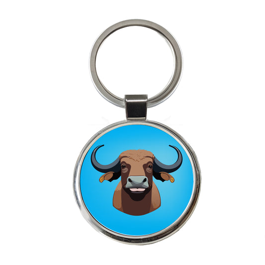 Water Buffalo Smiling Round Metal Keychain