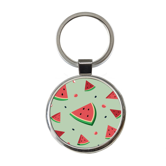 Watermelon Scattered Fruit Round Metal Keychain