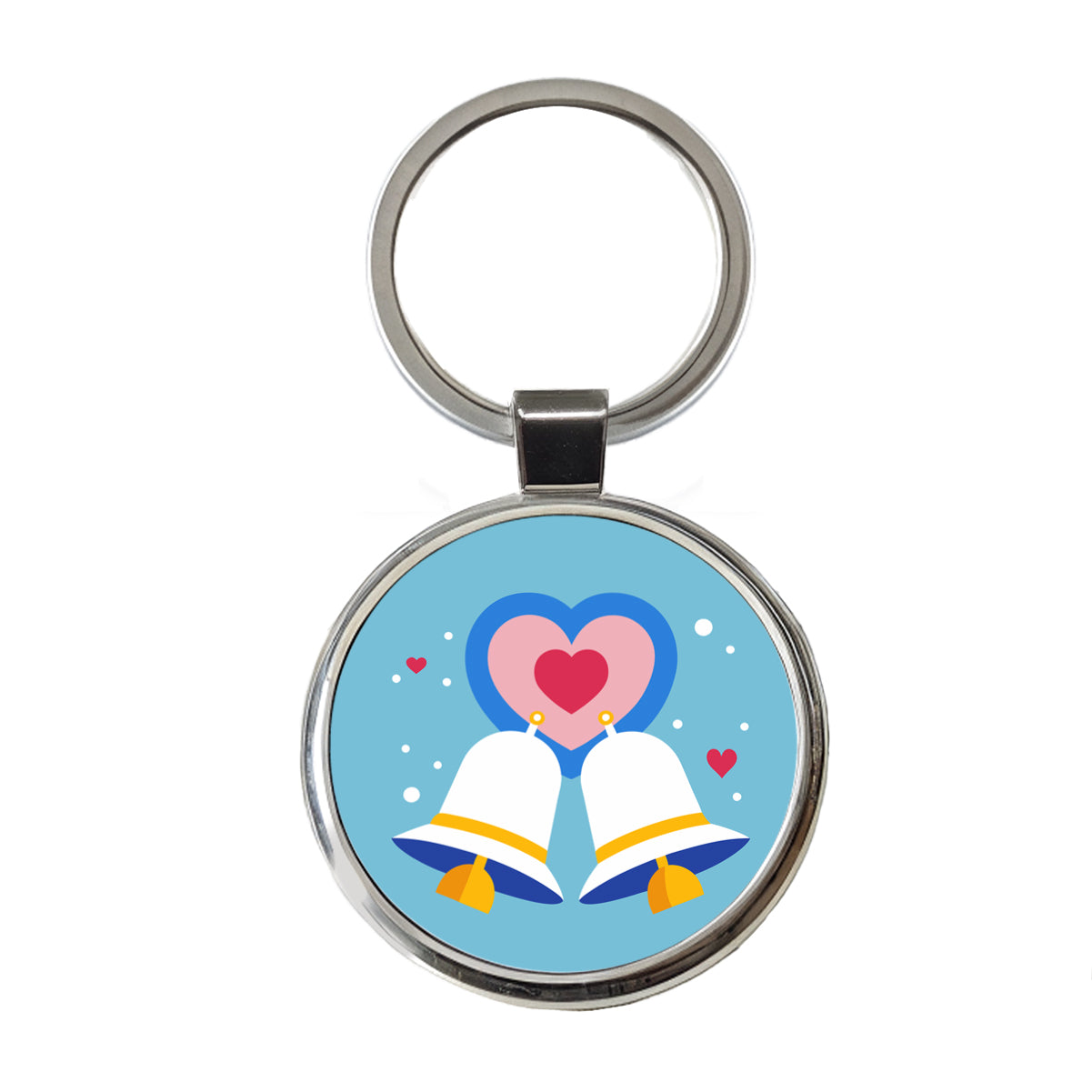 Wedding Bells Heart Love Marriage Round Metal Keychain