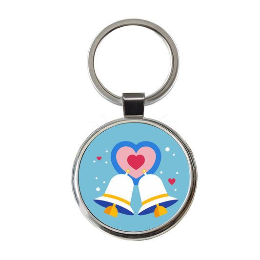 Wedding Bells Heart Love Marriage Round Metal Keychain