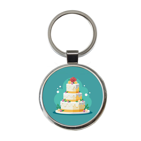 Wedding Cake Marriage Love Anniversary Round Metal Keychain