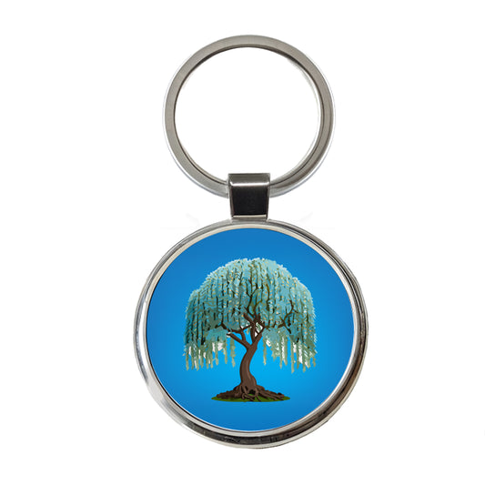 Weeping Willow Tree Round Metal Keychain