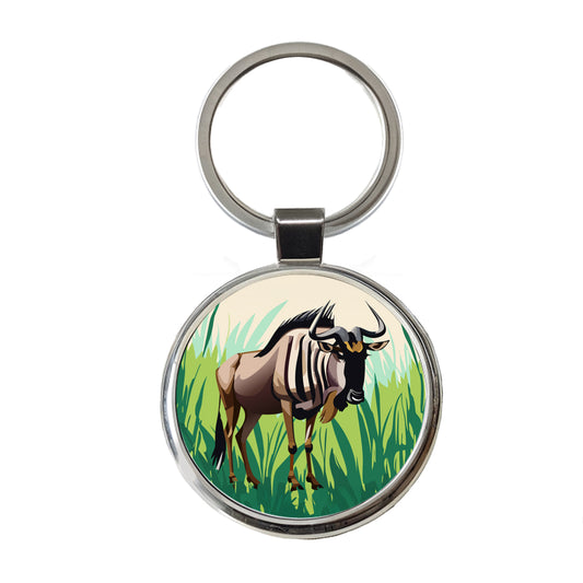 Wildebeest Africa Animal Round Metal Keychain