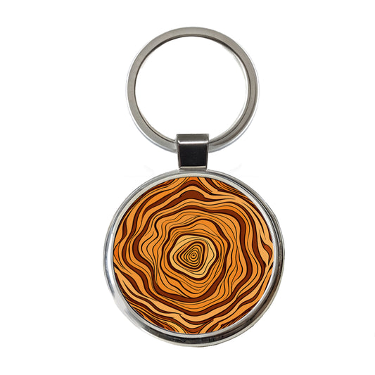 Wood Grain Tree Pattern Round Metal Keychain