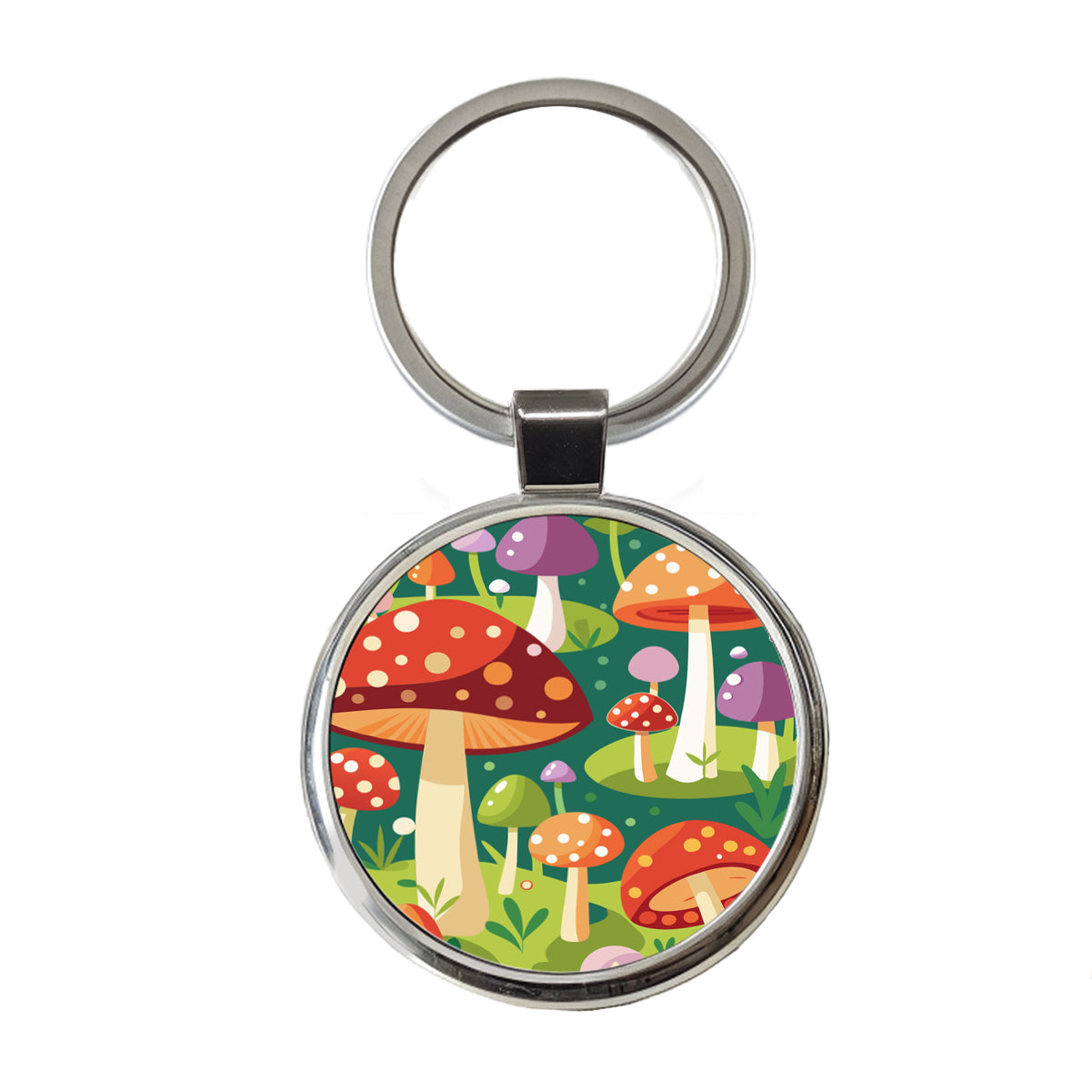 Woodland Mushrooms in the Forest Scattered Round Metal Keychain