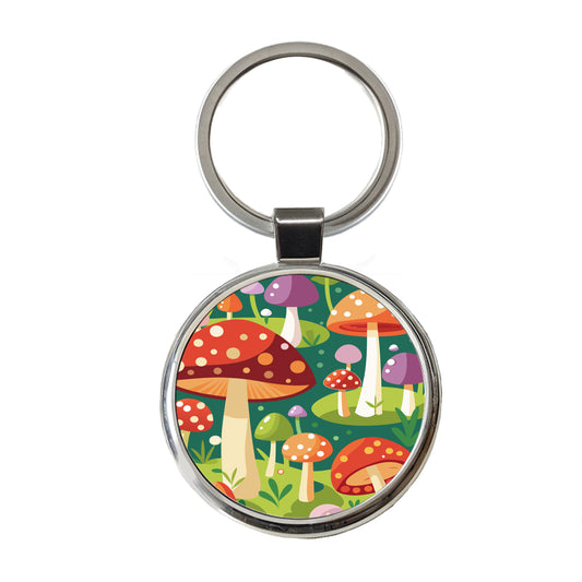 Woodland Mushrooms in the Forest Scattered Round Metal Keychain