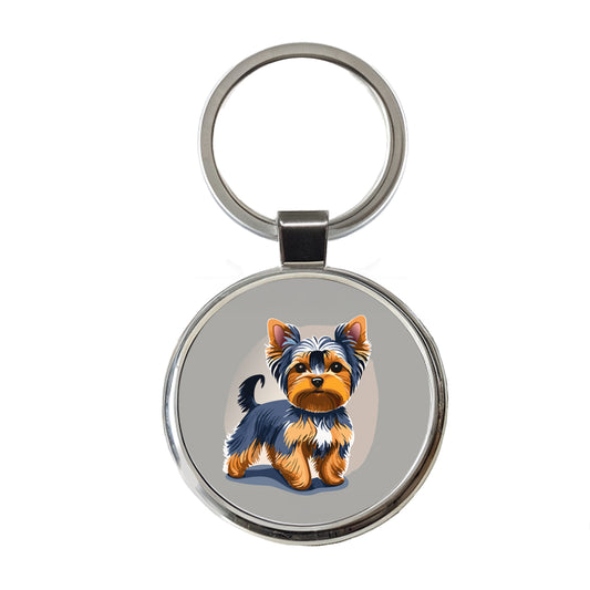 Yorkshire Terrier Dog Standing Round Metal Keychain