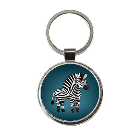 Zebra Standing Round Metal Keychain