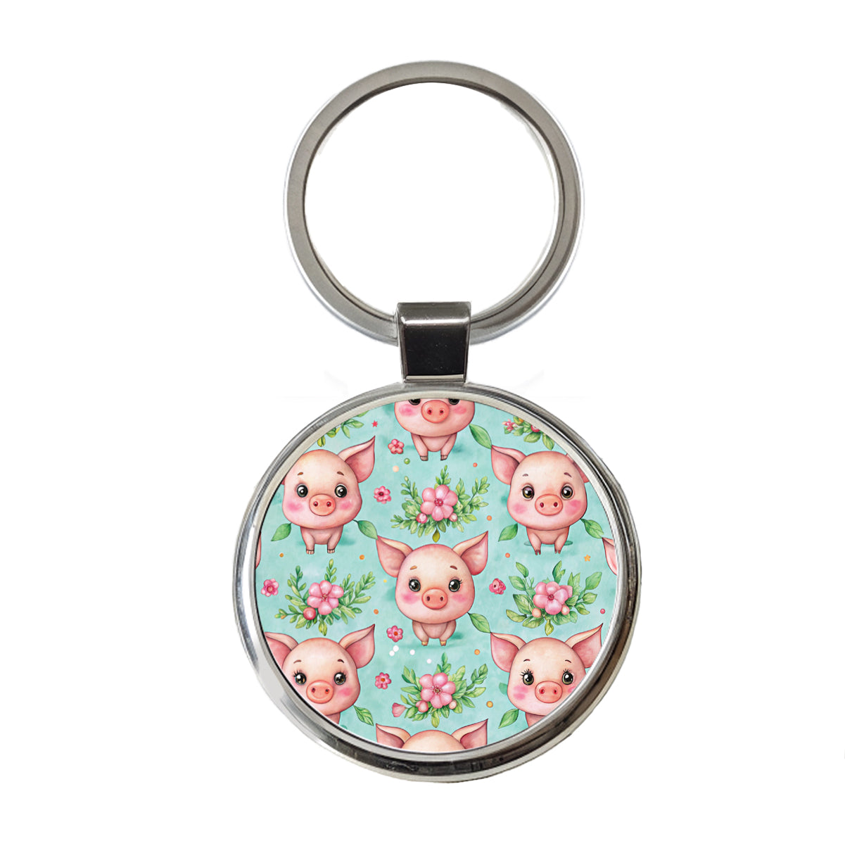 Adorable Pig Faces Watercolor Round Metal Keychain