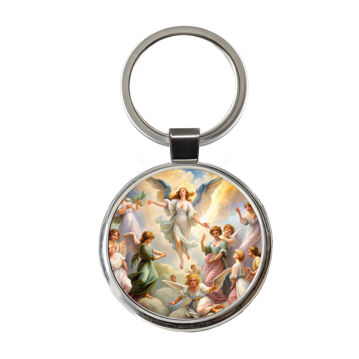 Angels Painting Watercolor Round Metal Keychain