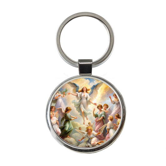 Angels Painting Watercolor Round Metal Keychain
