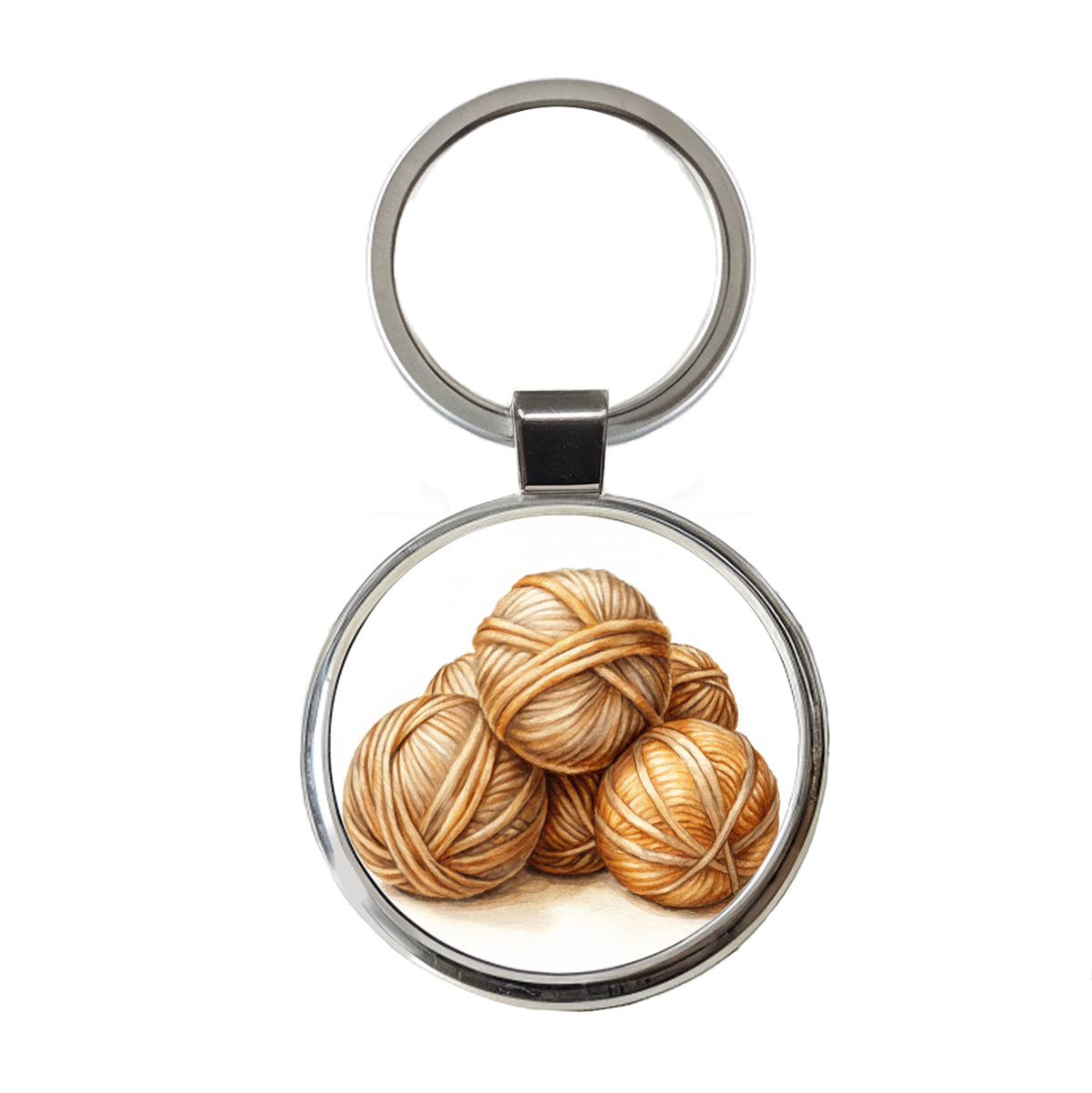 Balls Of Tan Yarn Knitting Crochet Watercolor Round Metal Keychain
