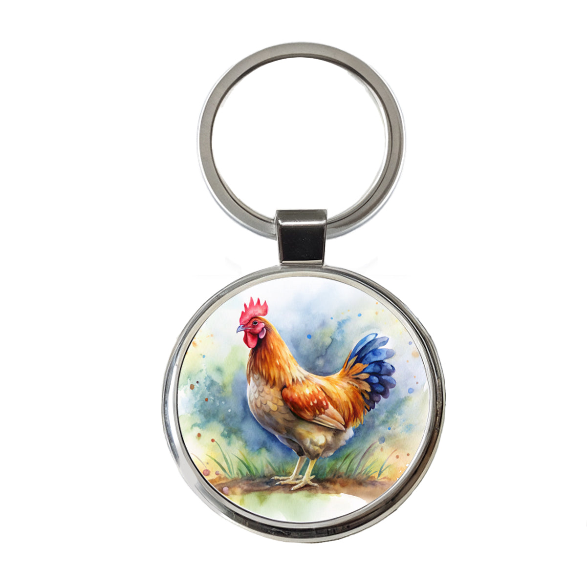 Beautiful Chicken Watercolor Round Metal Keychain