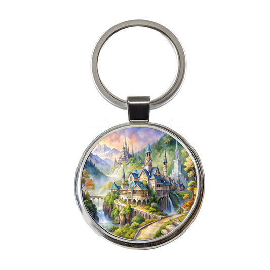 Beautiful Elvish Fantasy Watercolor Design Round Metal Keychain