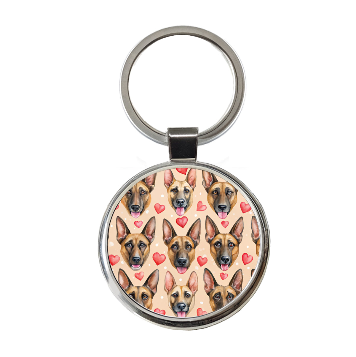 Belgian Malinois Dog Faces Hearts Round Metal Keychain