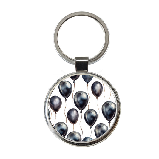 Black Balloons Watercolor Round Metal Keychain