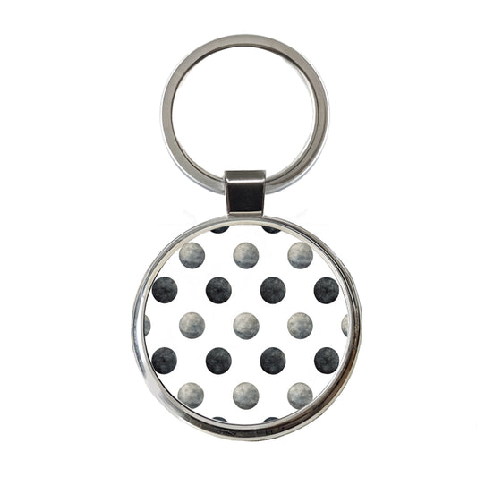 Black Polka Dots White Background Round Metal Keychain