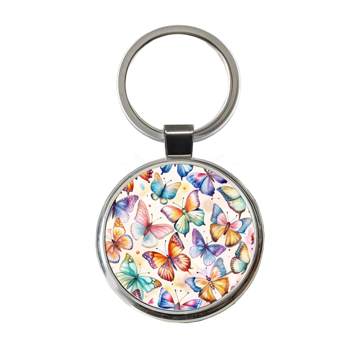 Butterflies Watercolor Round Metal Keychain