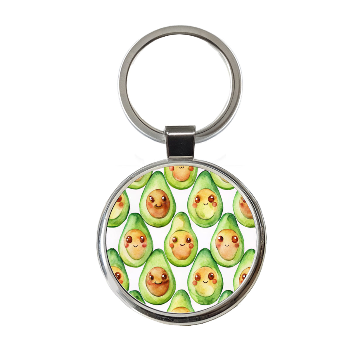 Cute Avocado Faces Watercolor Round Metal Keychain