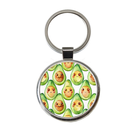Cute Avocado Faces Watercolor Round Metal Keychain