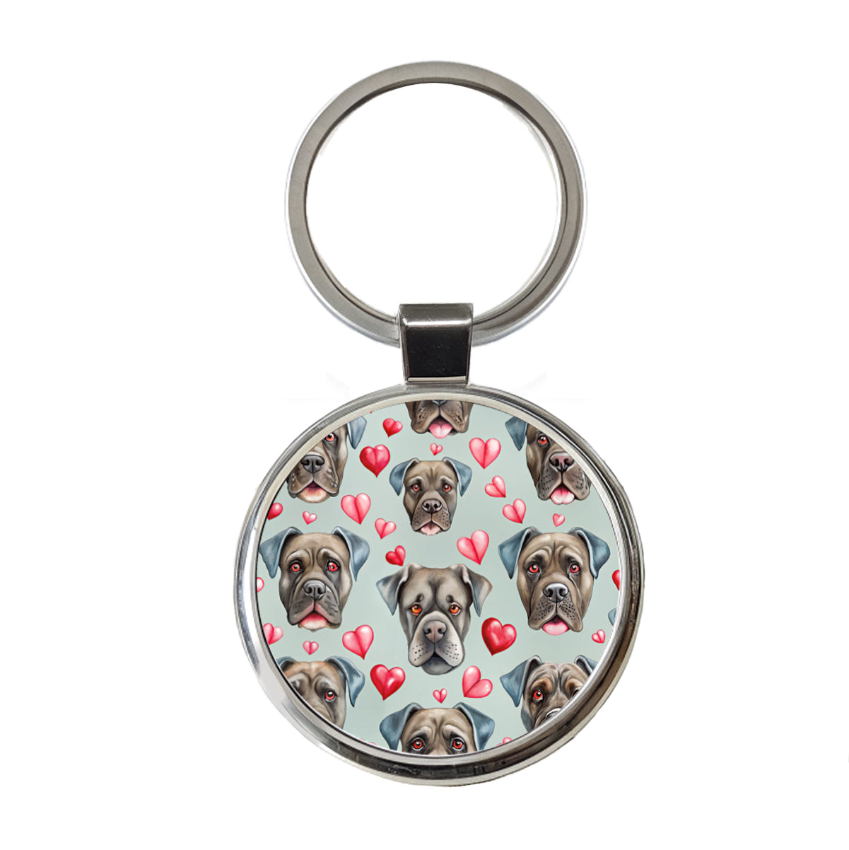 Cute Cane Corso Dog Faces Hearts Round Metal Keychain