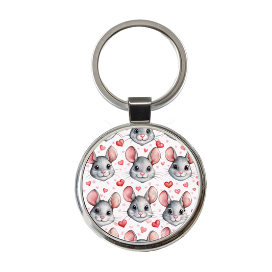 Cute Chinchilla Faces Hearts Round Metal Keychain