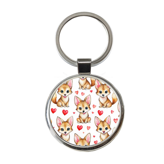 Cute Coyotes Hearts Watercolor Round Metal Keychain